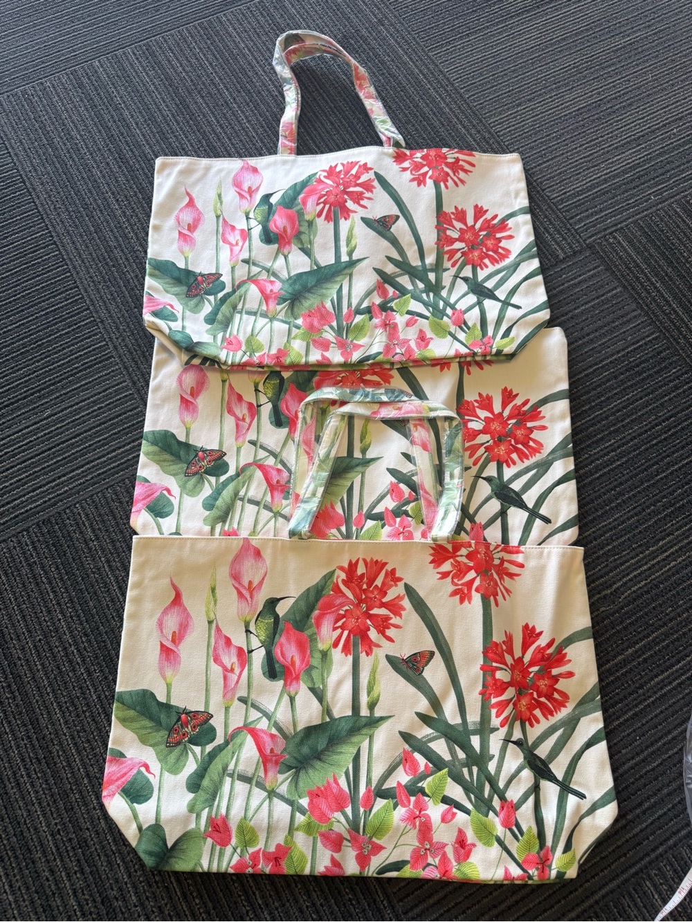 Floral Canvas Travel Tote Bag - Pink & Green